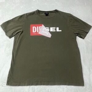 DIESEL Industry Peel Off Print Logo T-Shirt Men's Medium Olive Green Tee